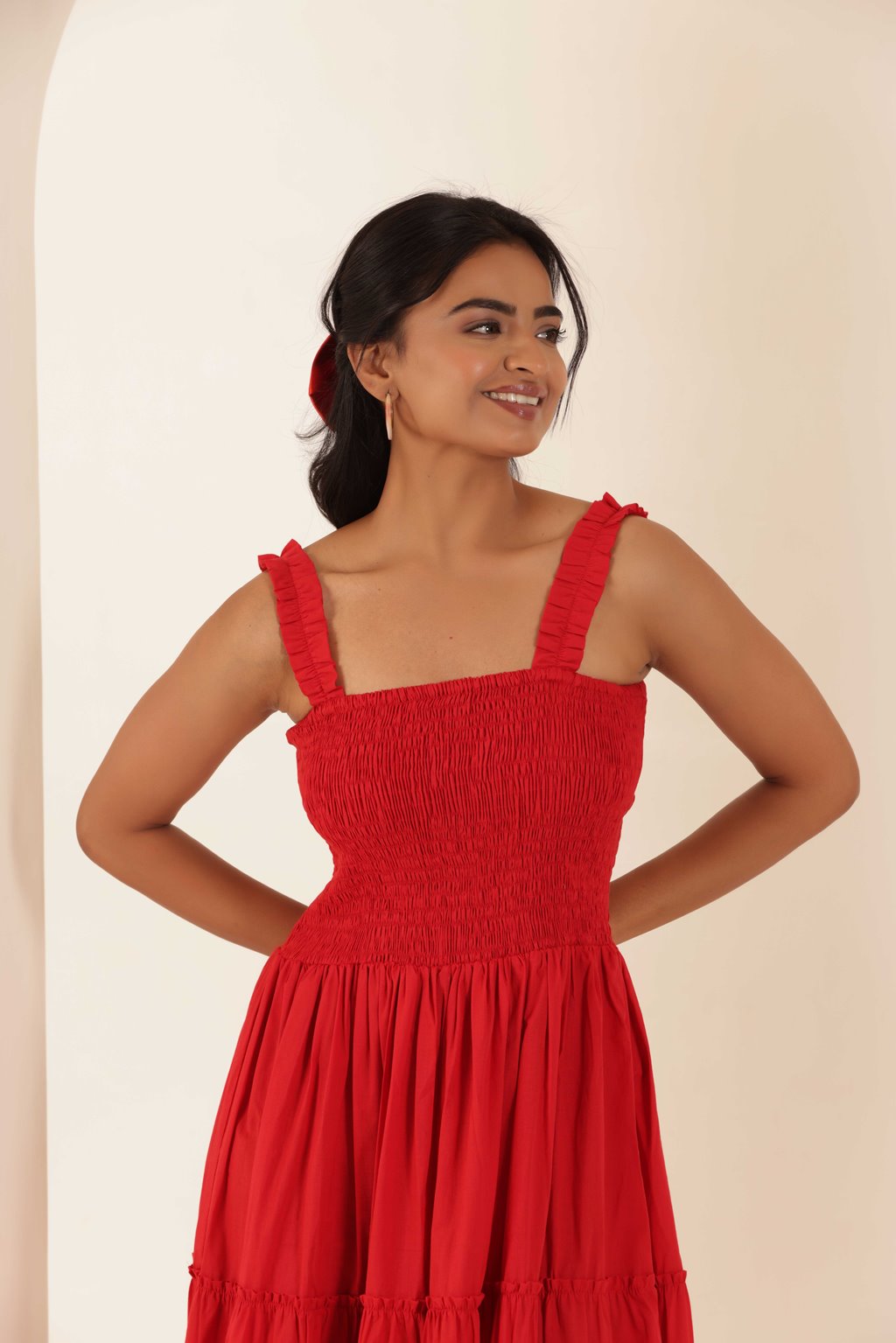 RED MARIA TIERED DRESS