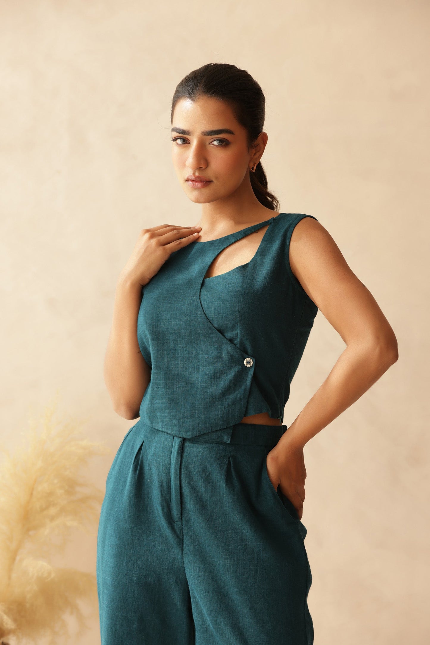 MIDNIGHT GREEN LINEN COORD SET