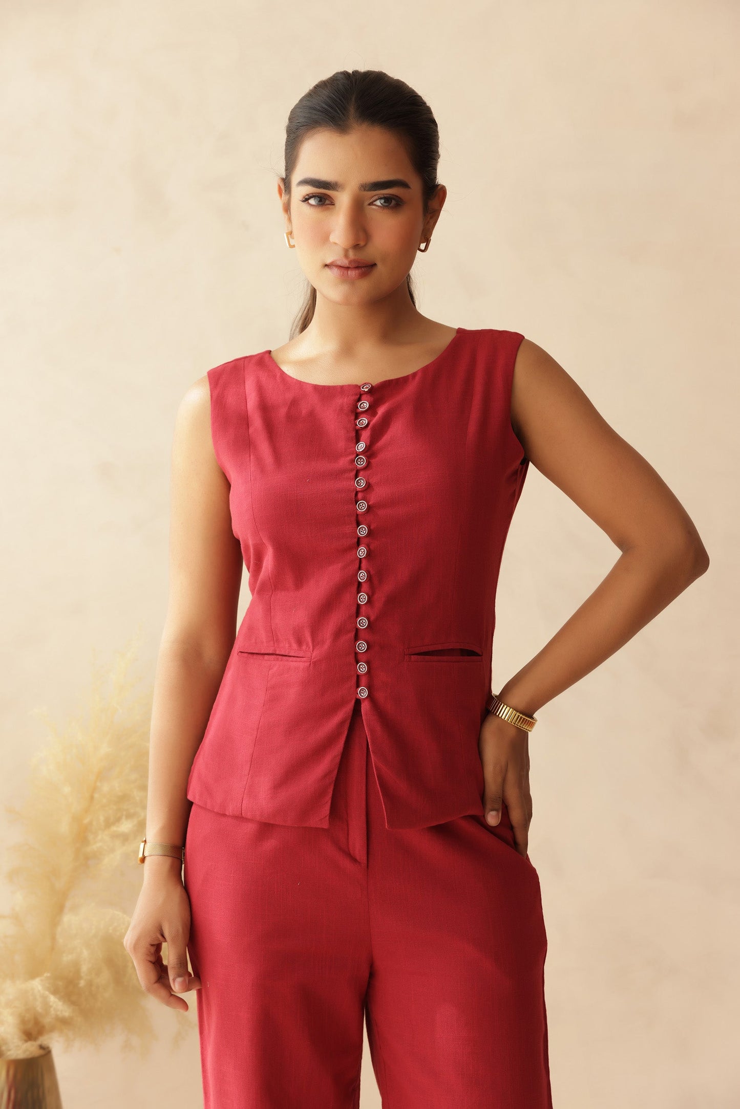 RED CHILLY LINEN COORD SET