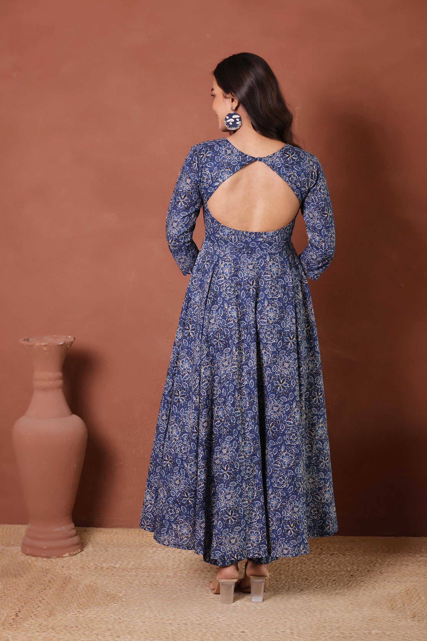 INDIGO COTTON ANARKALI SUIT SET