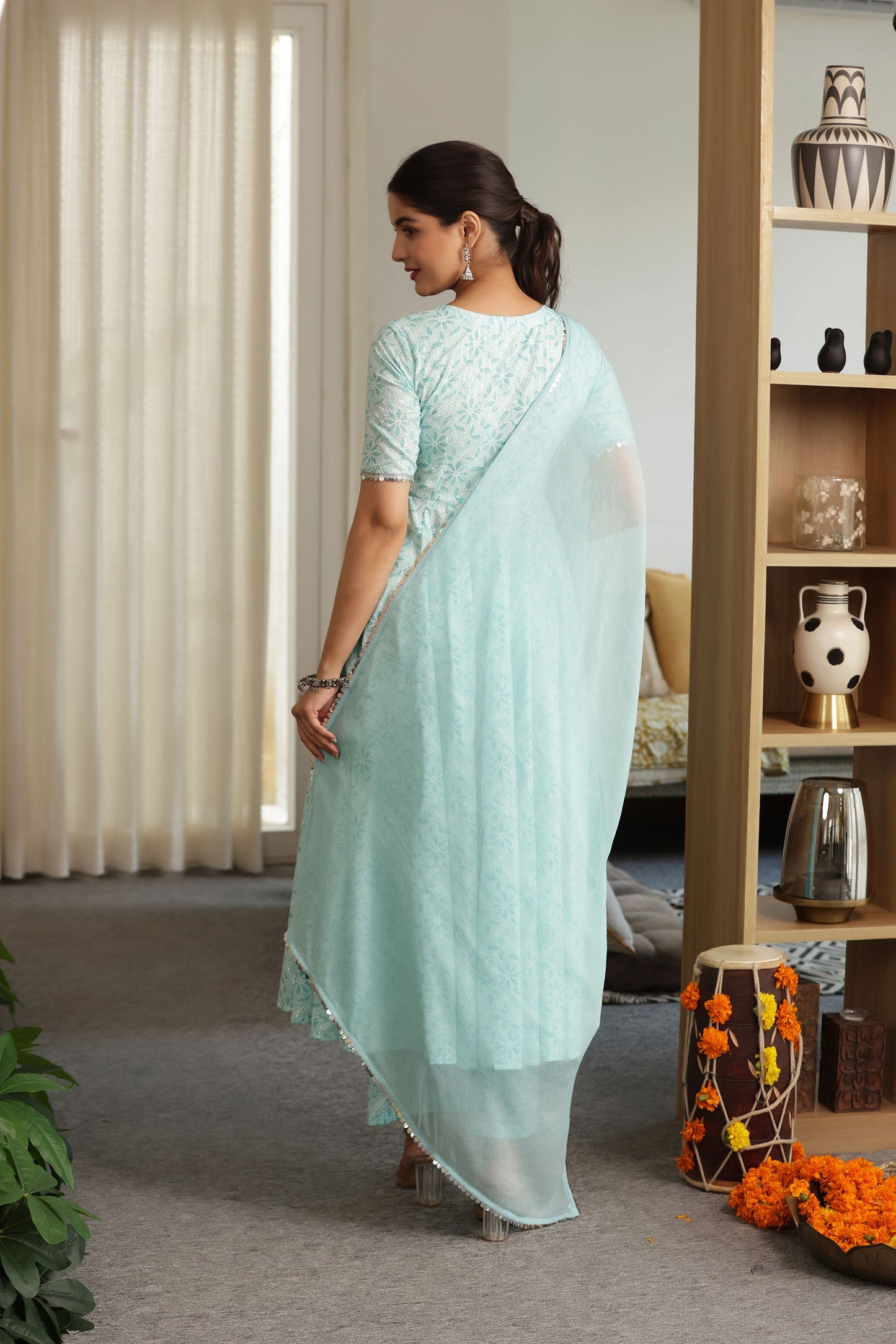SASHA COTTON LUREX ANARKALI SUIT SET