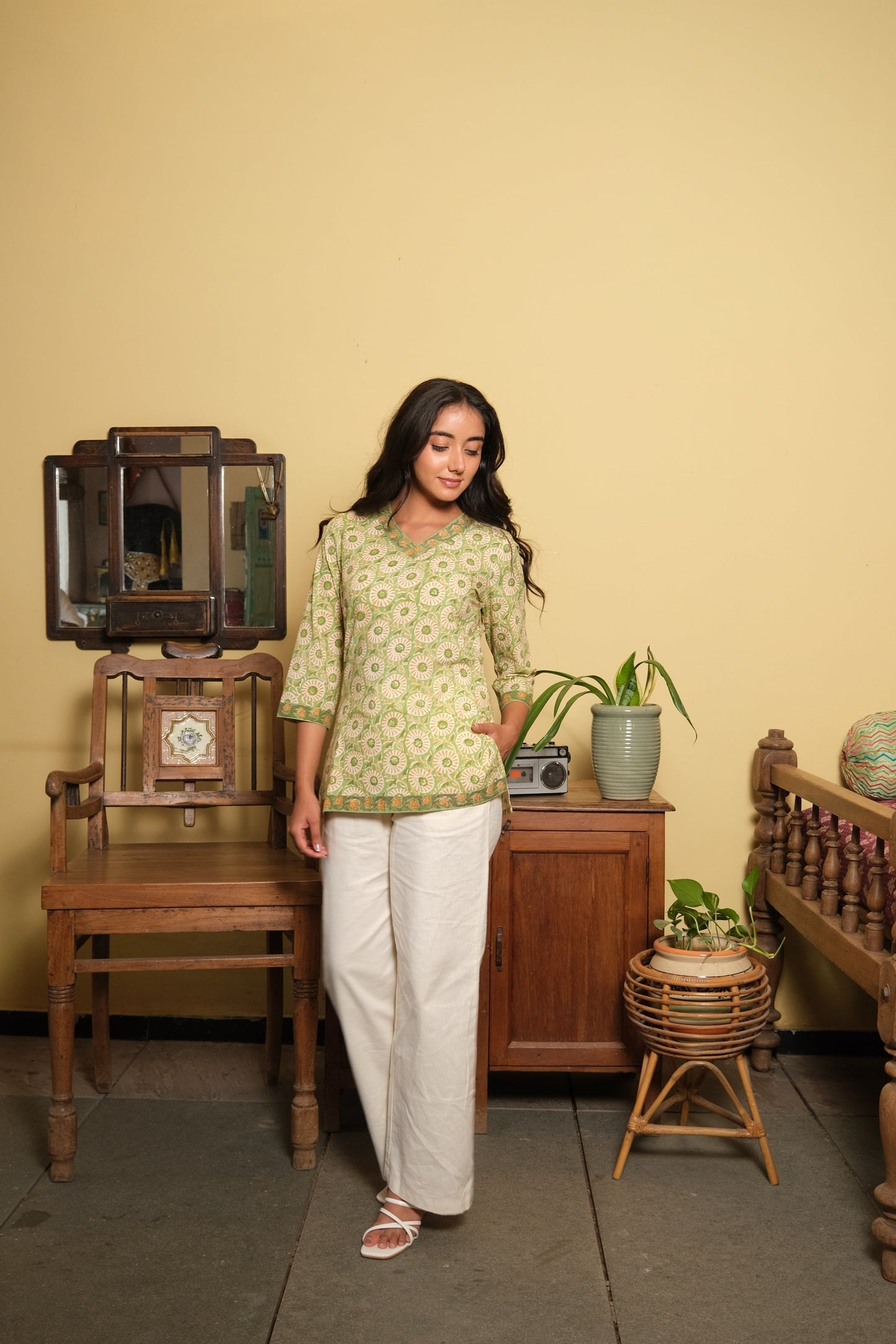 Border Short Kurti (Green)