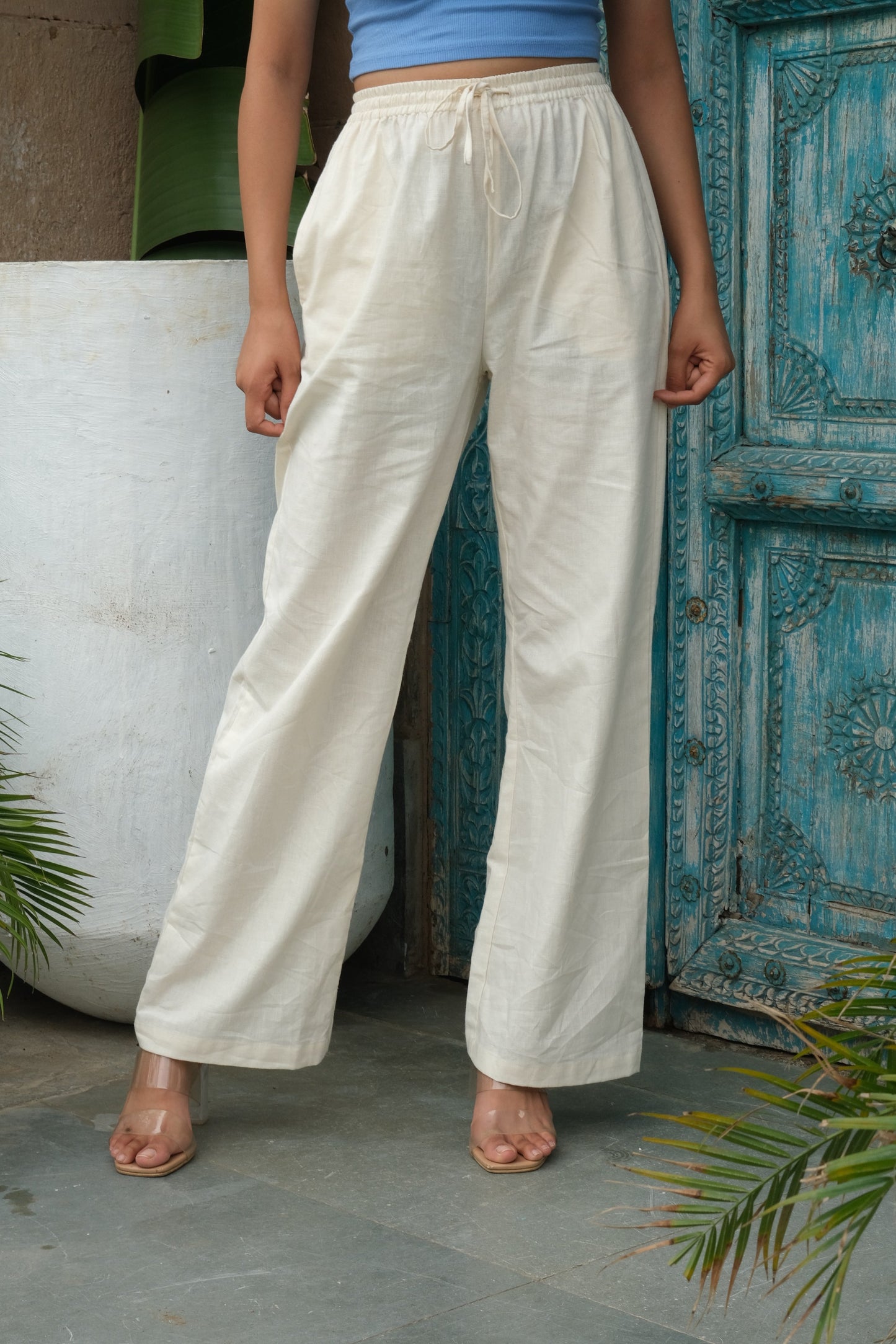 Linen Drawstring Trousers (Beige)