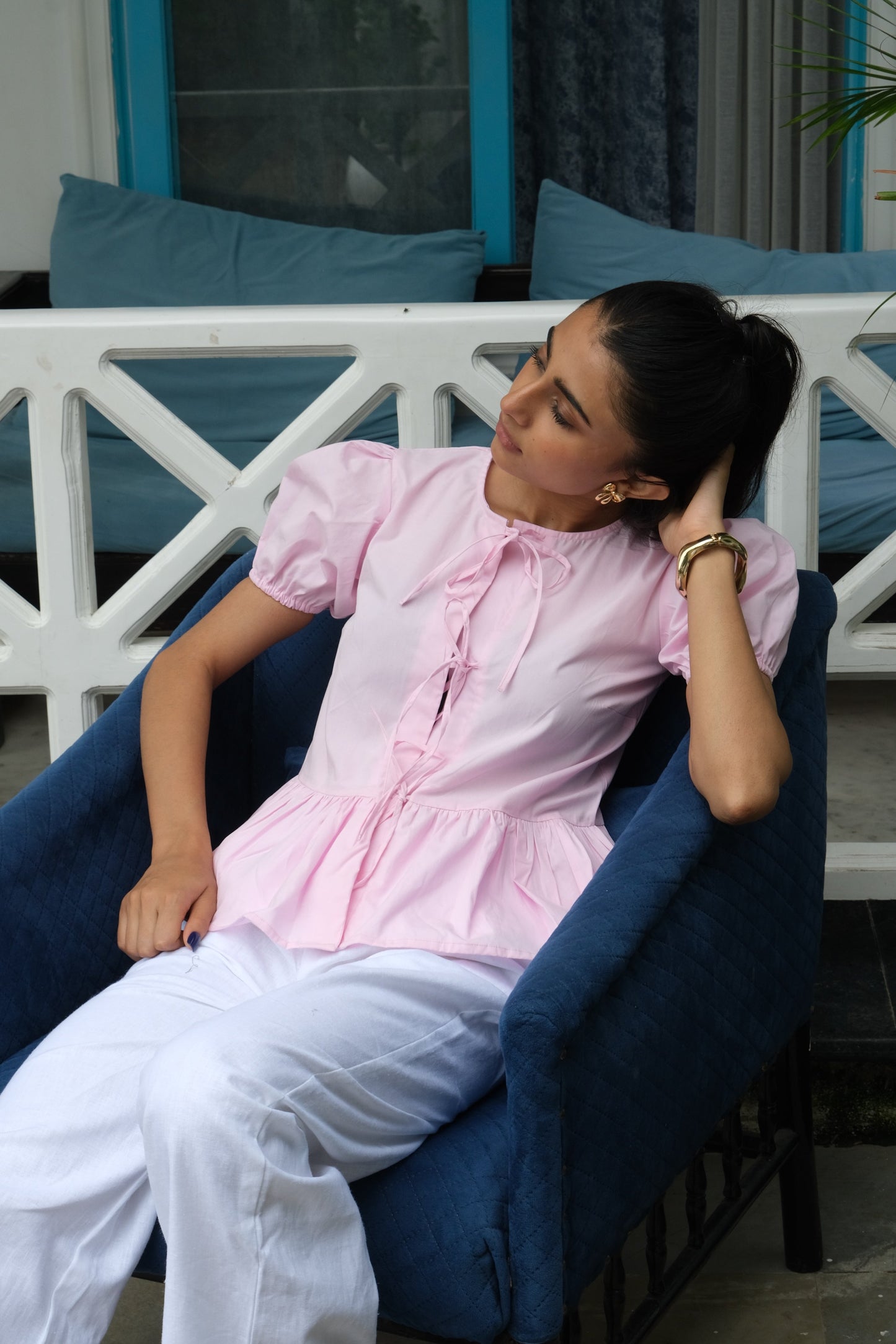 Tie-Up Peplum Top (Pink)