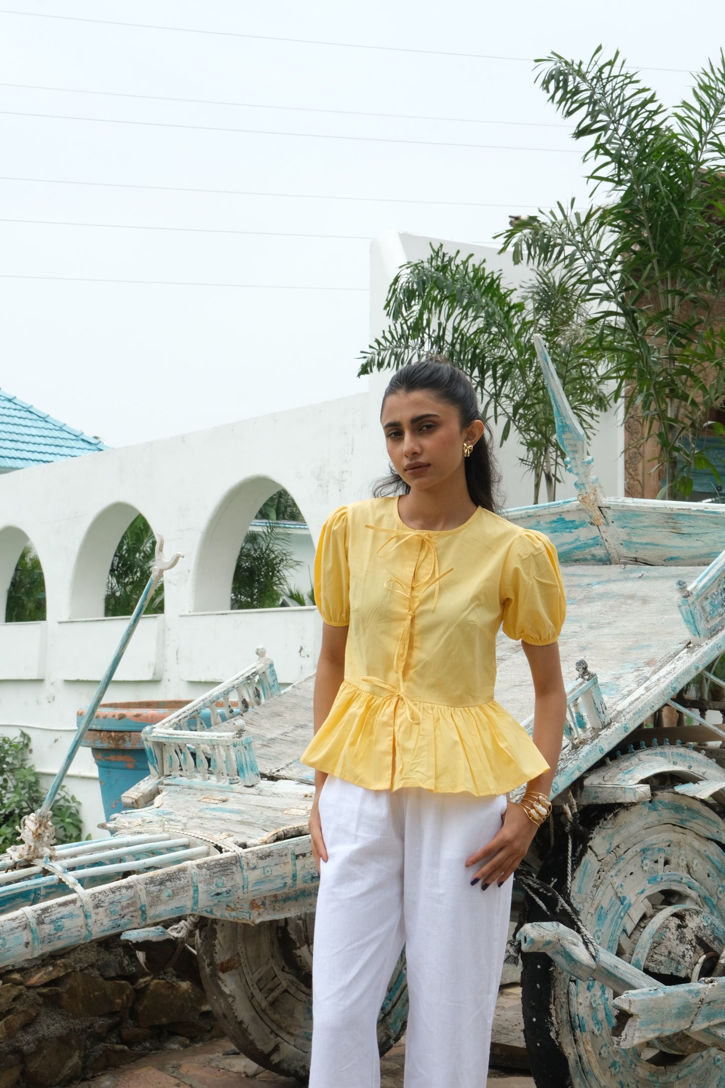 Tie-Up Peplum Top (Yellow)