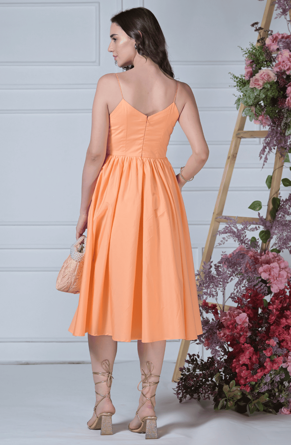 Orange Flower Midi Dress
