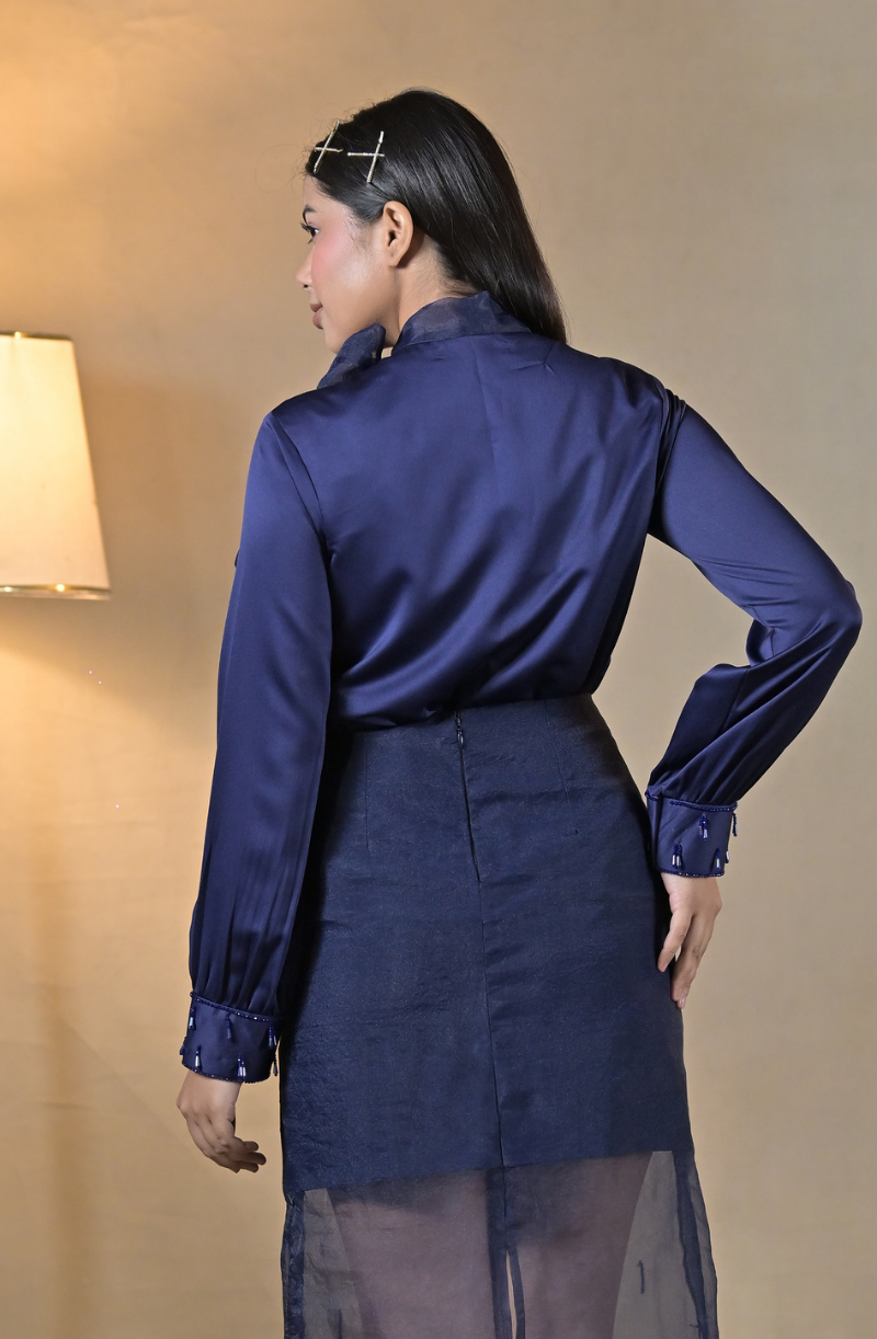 Navy Blue Embroidered Skirt Set