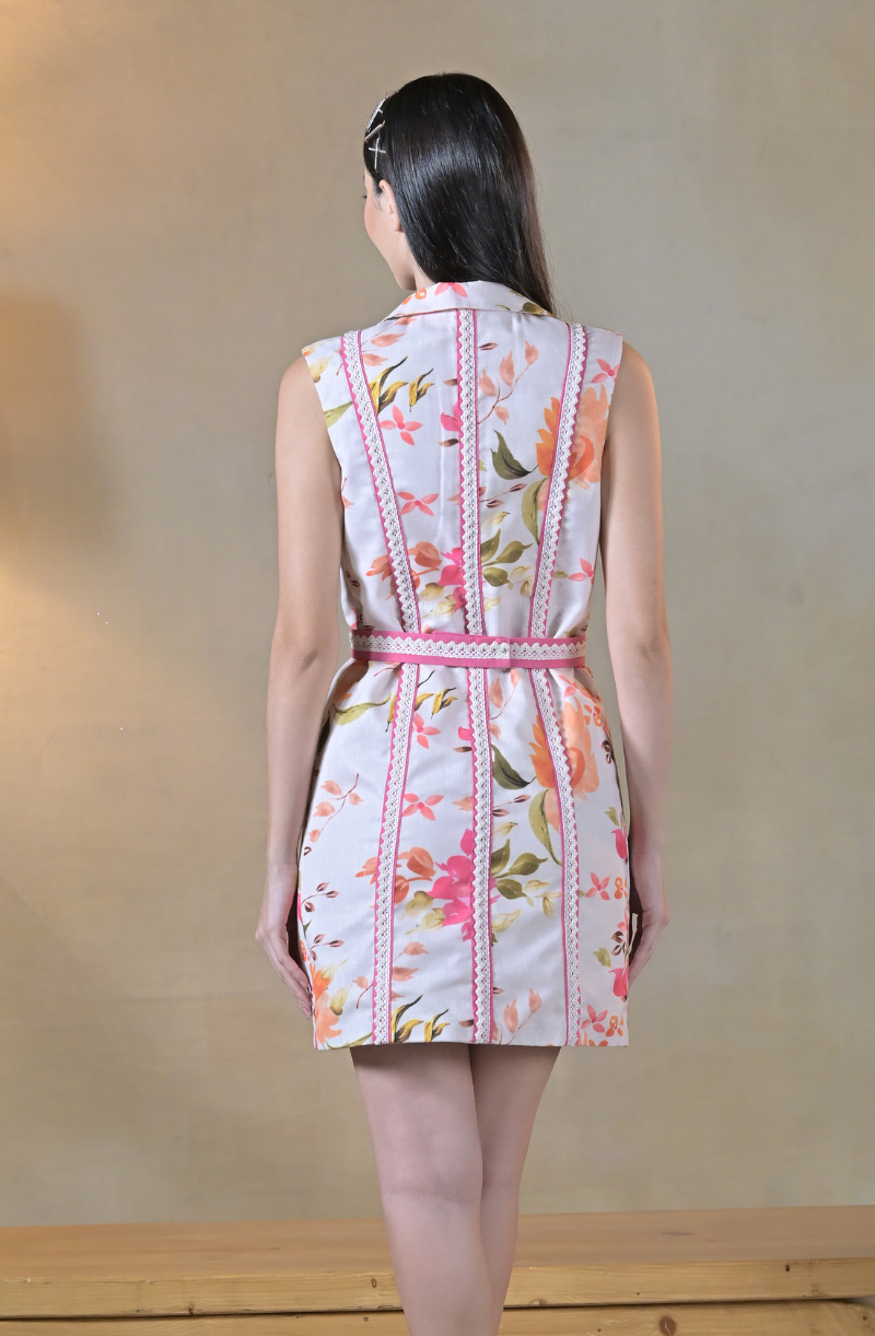 White Floral Linen & Lace Dress