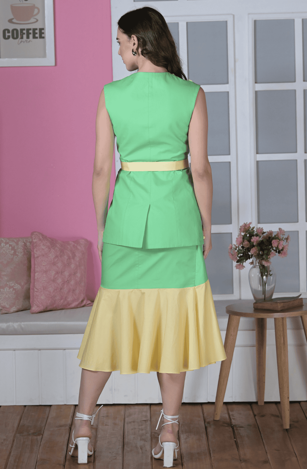 Green & Cream Skirt Set