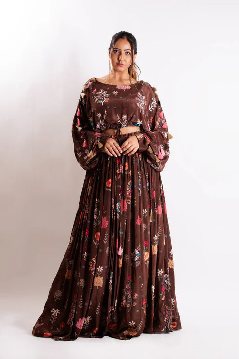 Chocolate Brown Drawstring Skirt Set