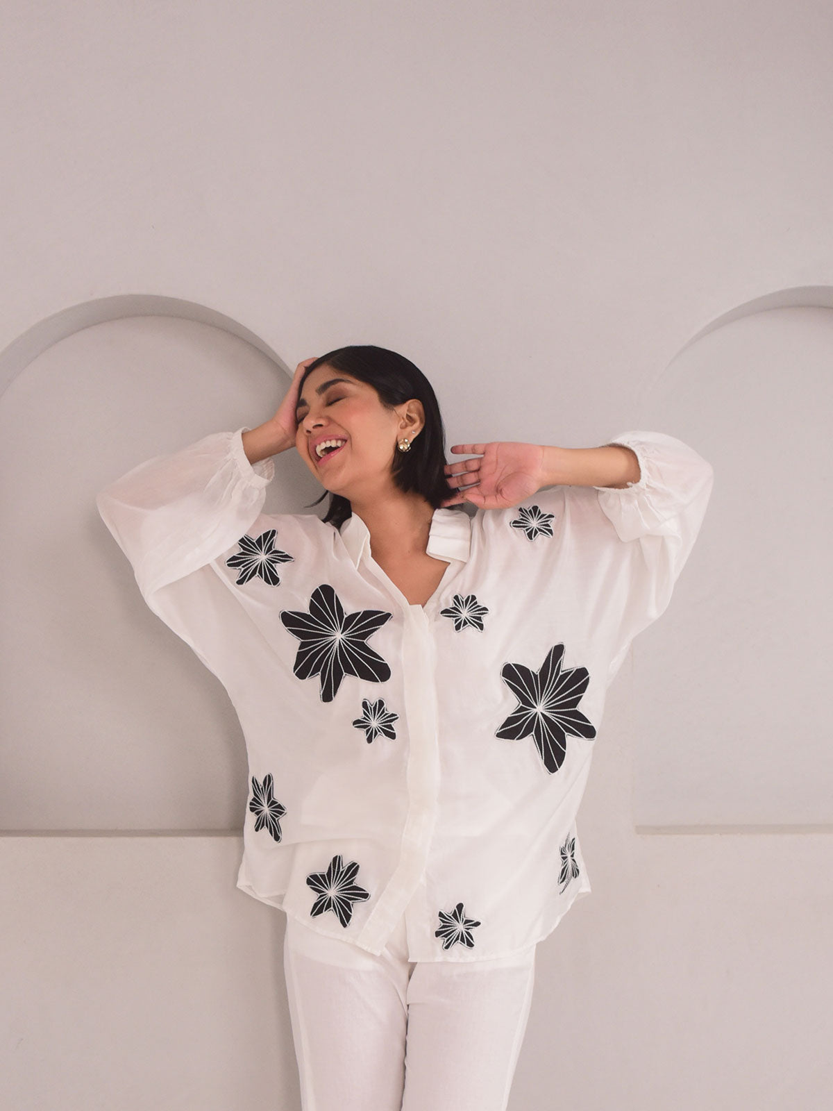 Dana Applique Modal Shirt - Black