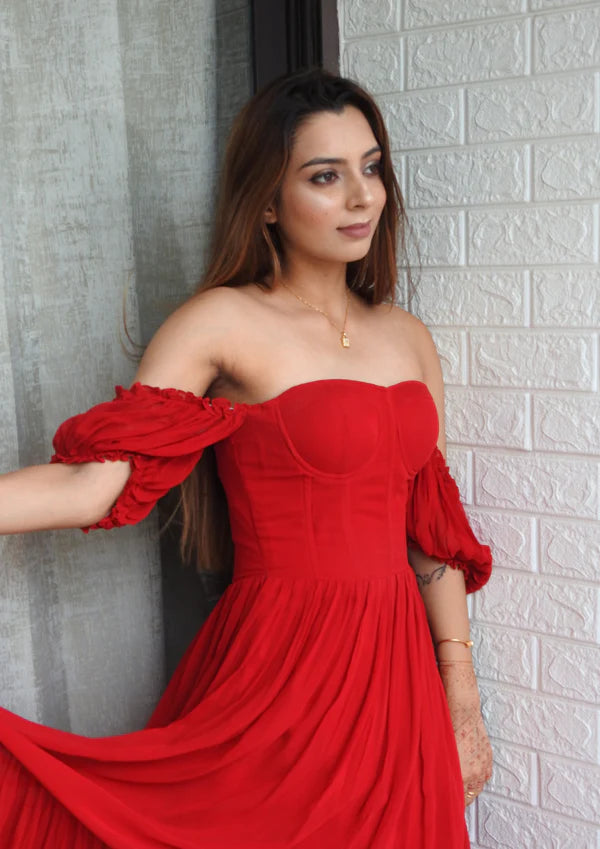 Theresa Red Georgette Dress