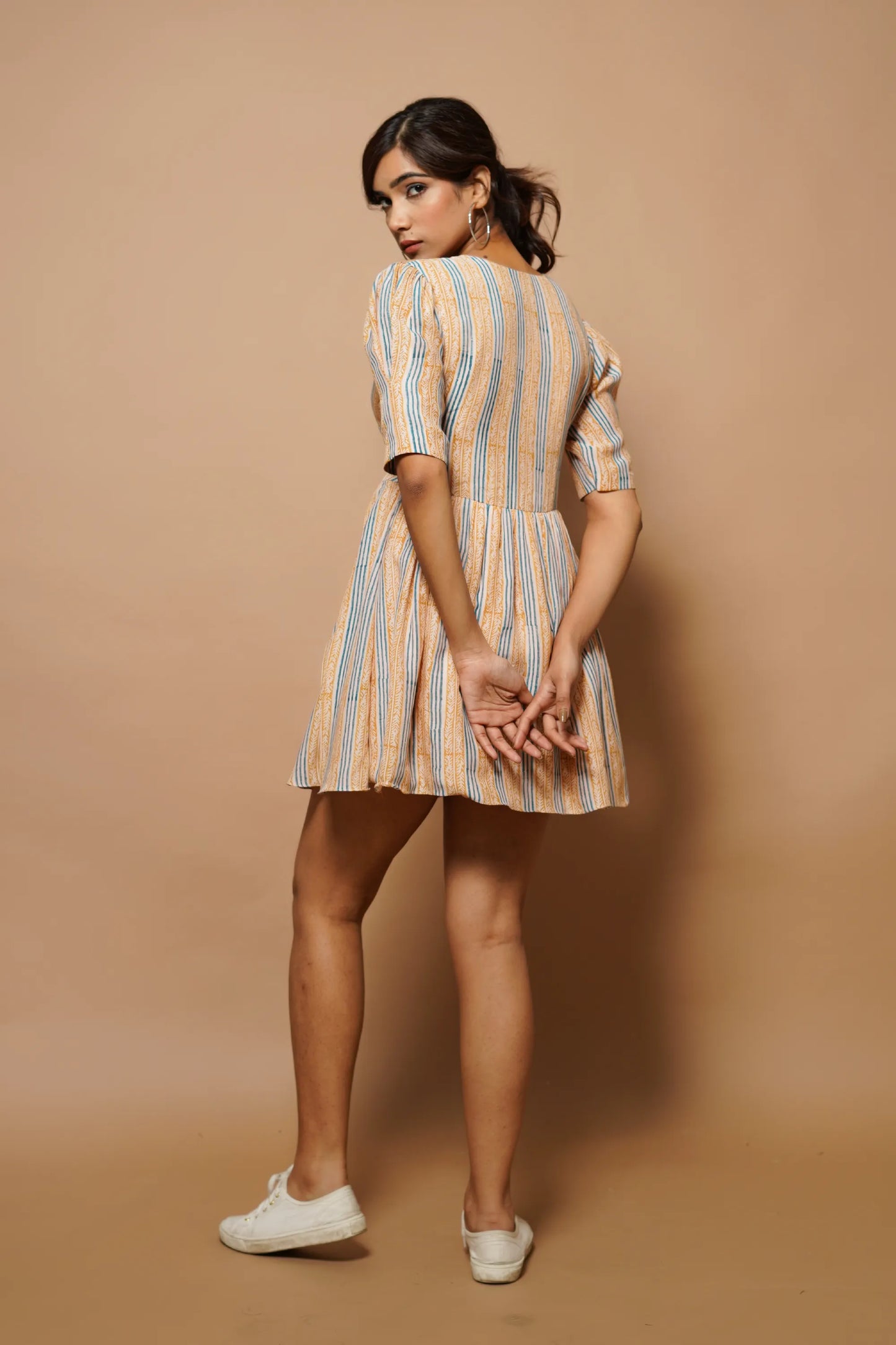 Brown block printed mini