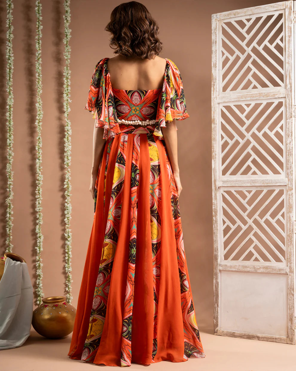 Orange Kaudi Abstract Print Indo Set (Set of 2)