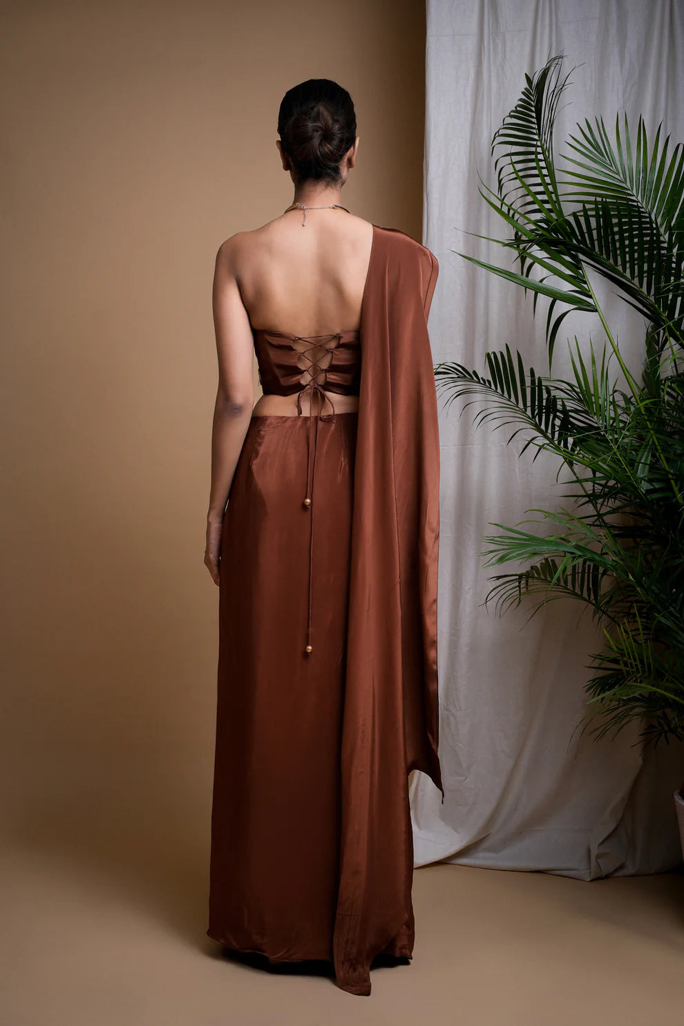 RUSTIC BROWN CORSET DRAPE SET (SET OF 2)