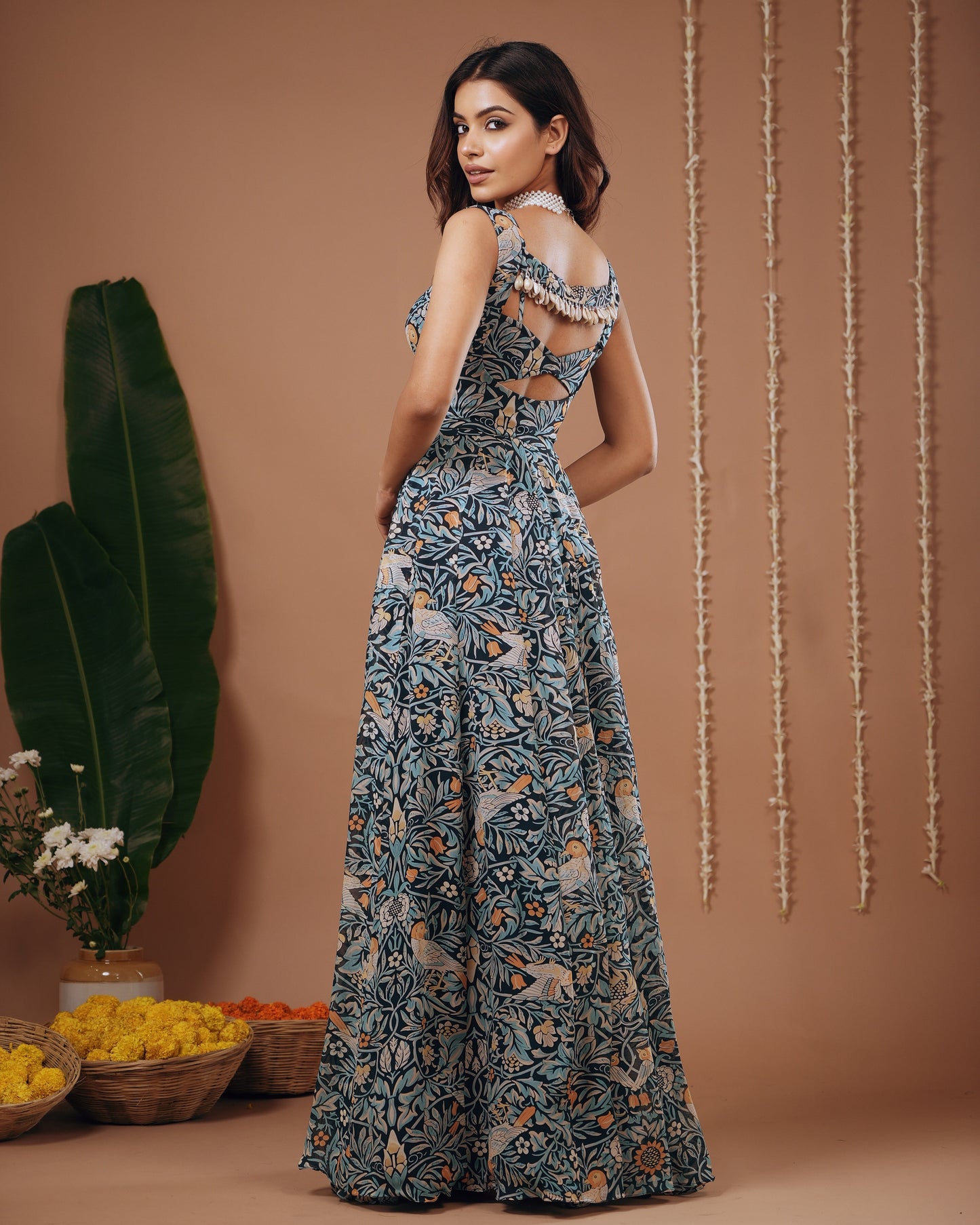 Navy Blue Digital Print Indo Dress (Set Of 2)