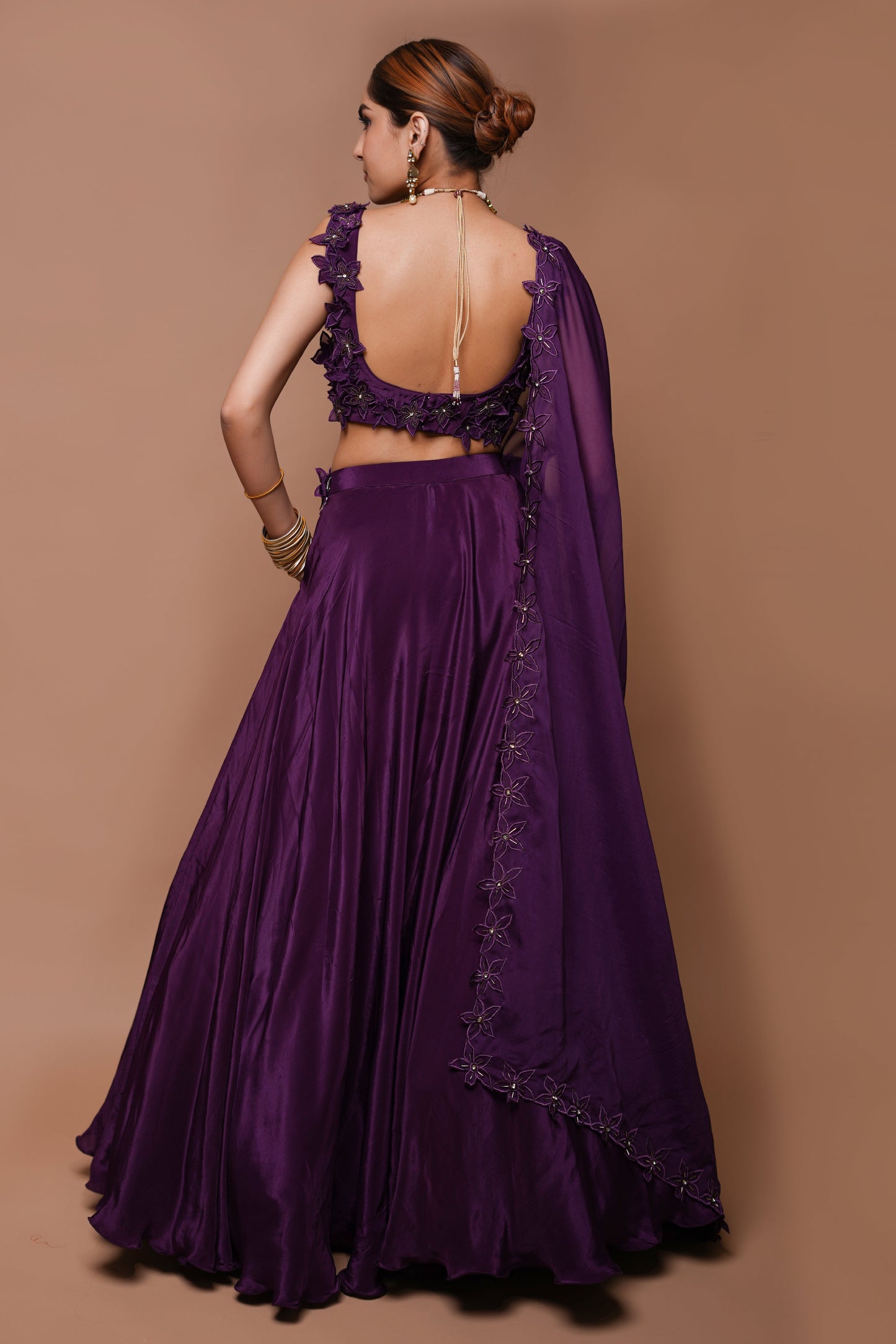 WINE 3-D LEHENGA SET (SET OF 3)