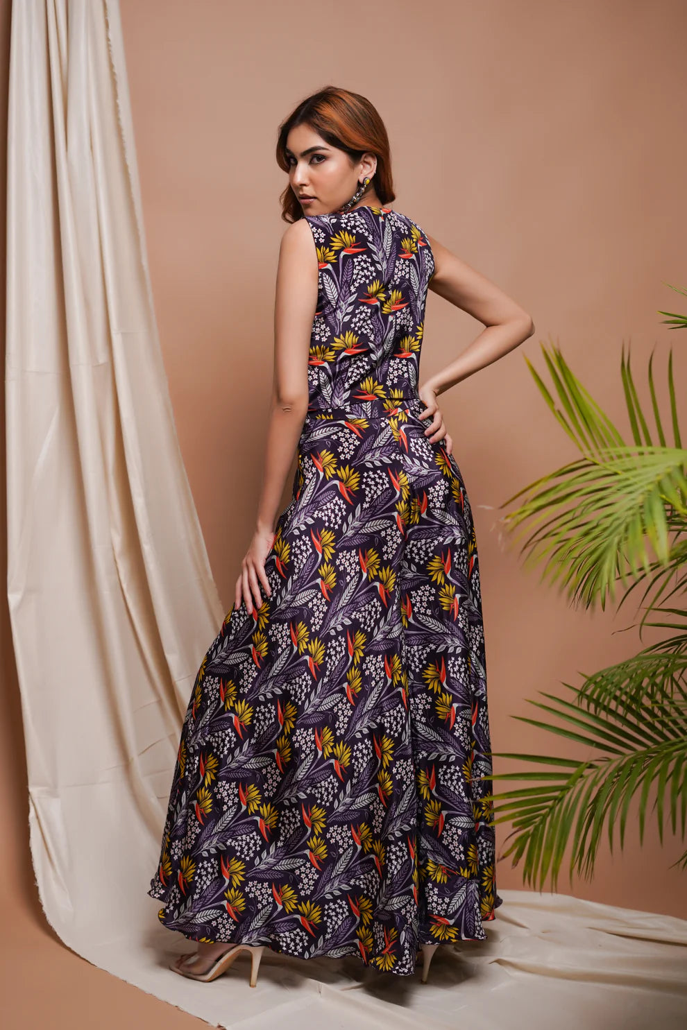 VIOLET PRINTED VEST COAT AND PANT/PALAZZO SET (SET OF 2)