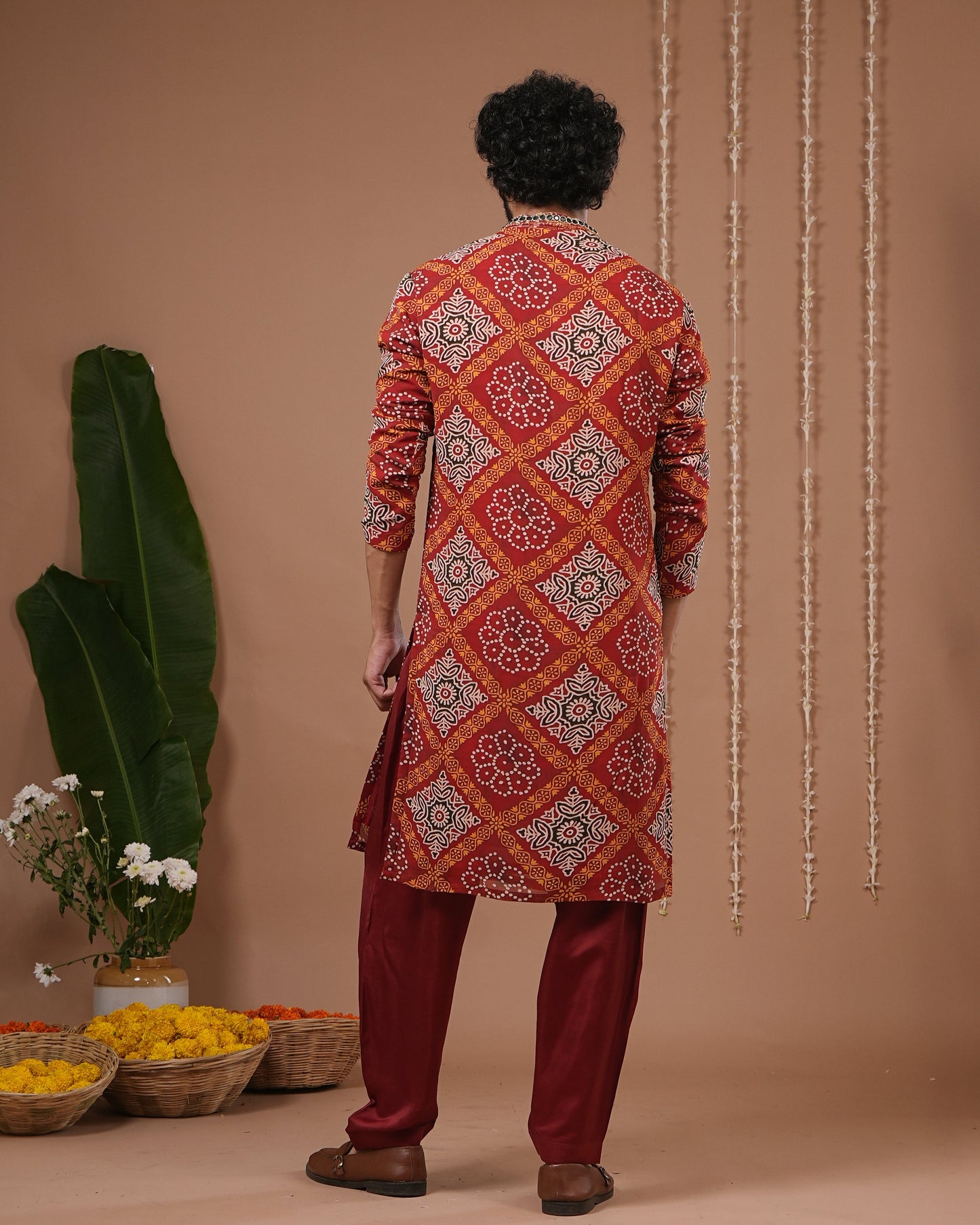 Red-Maroon Bandhani Kurta + Salwar Set (Set of 2)