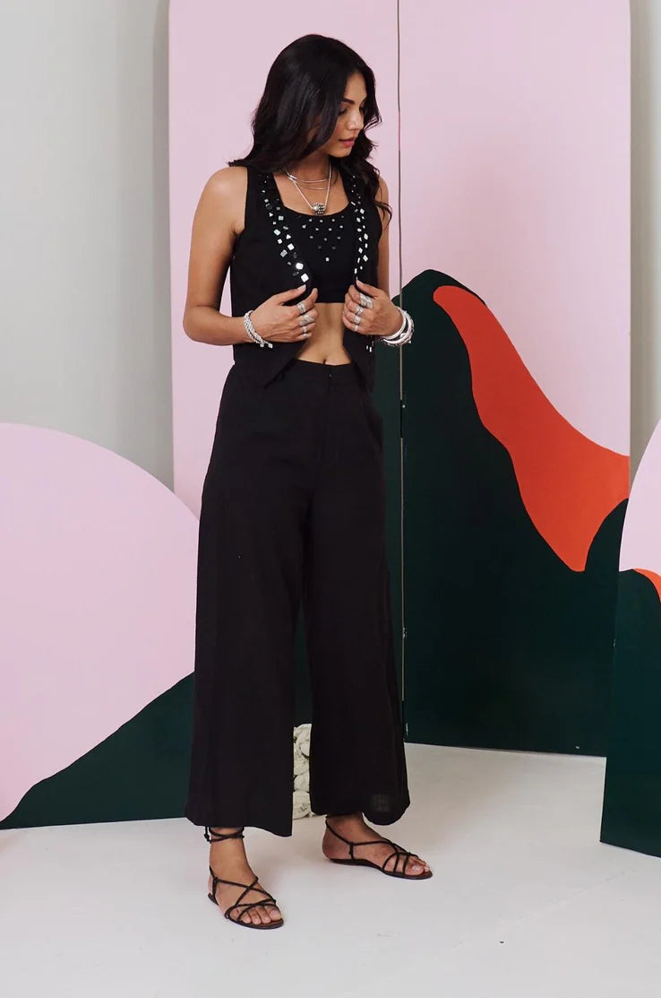 Aaina Black Mirror Embroidered Waist Coat