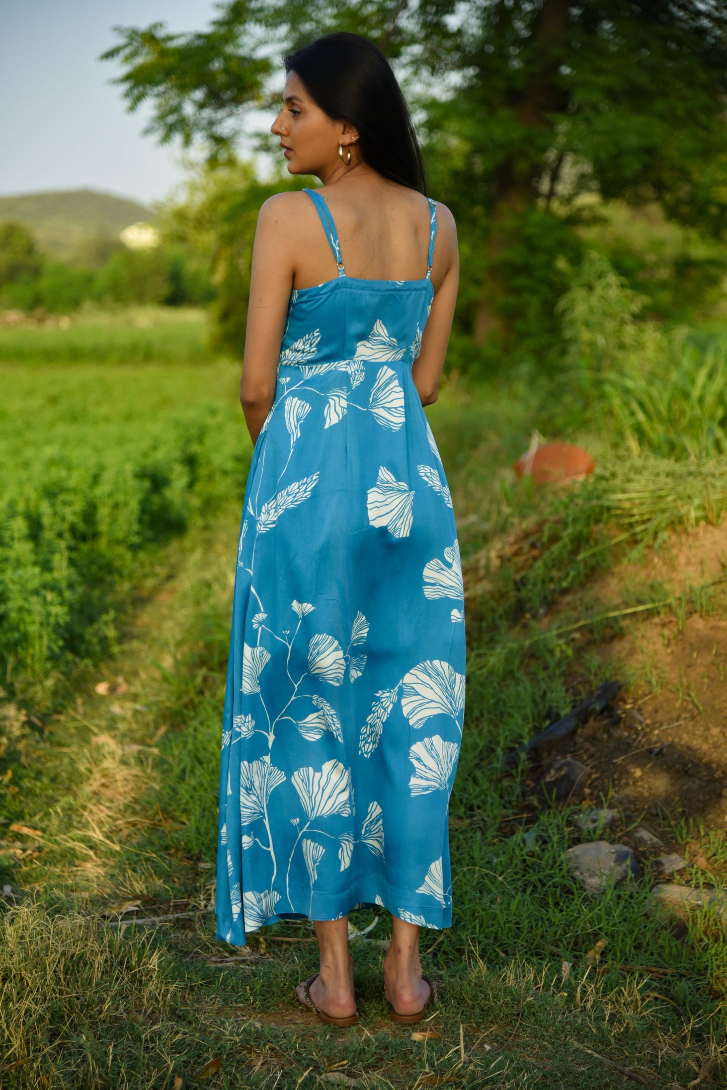 Alana Dress - Captivating Blue Printed A-Line Dress