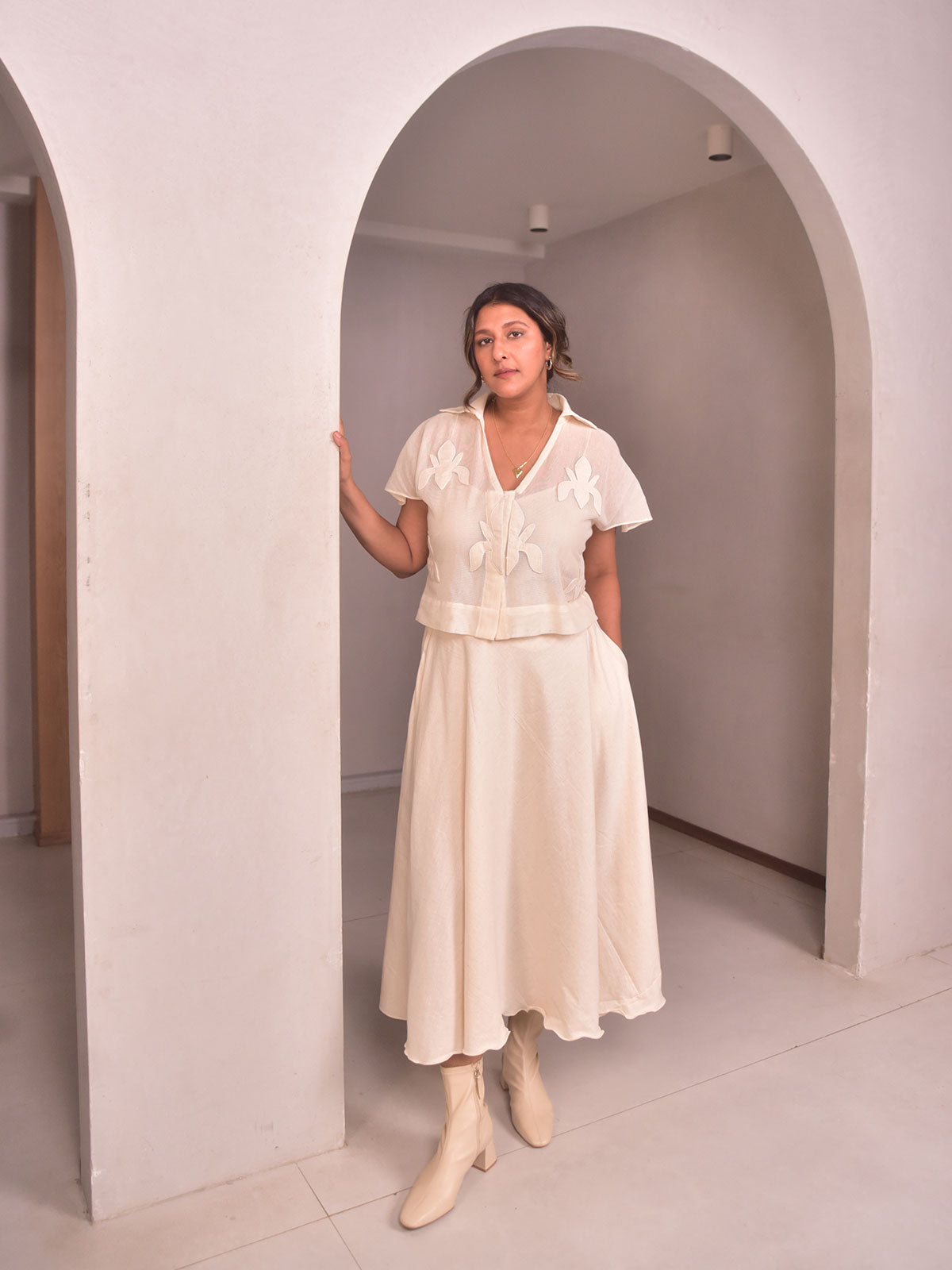 Amara Applique Cotton Net Shirt