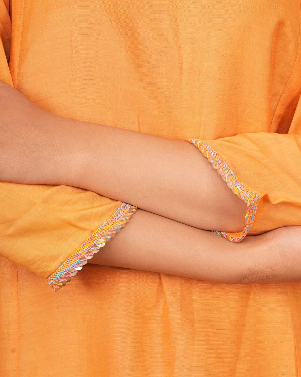 ORANGE KALI KURTA SET WITH FIDA DUPATTA