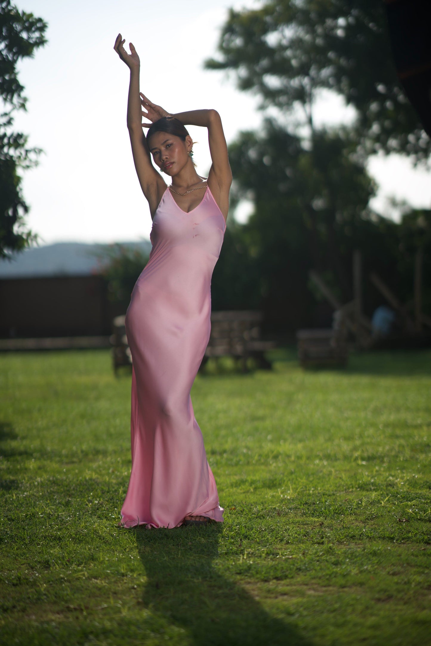 luxe elegance dress worn by model for sunscape front angle image