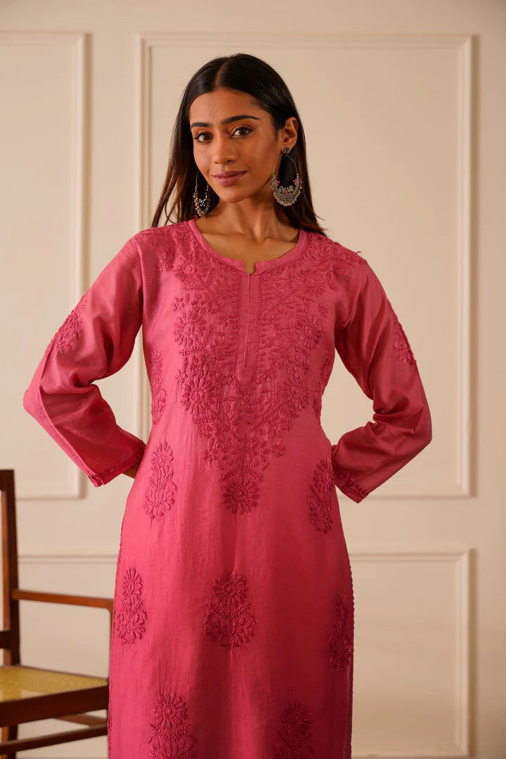Ravishing Rosewood Chanderi Straight Kurta