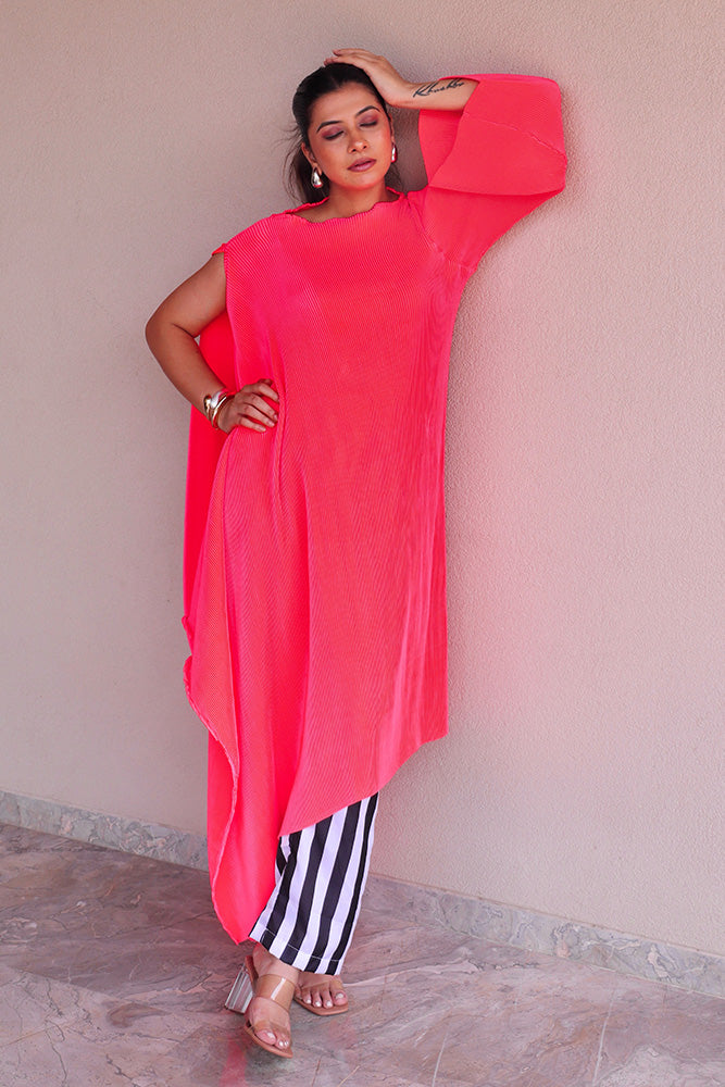 Neon Pink Top with striped pant Set