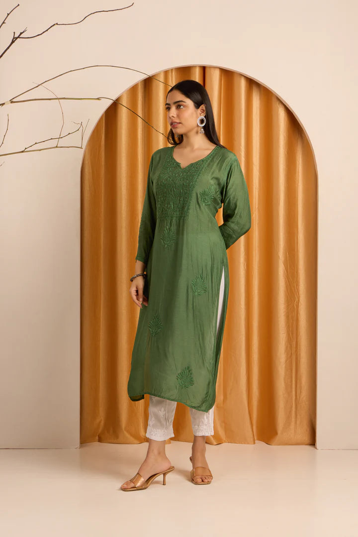 Enigmatic Chikankari Dark Green Kurti