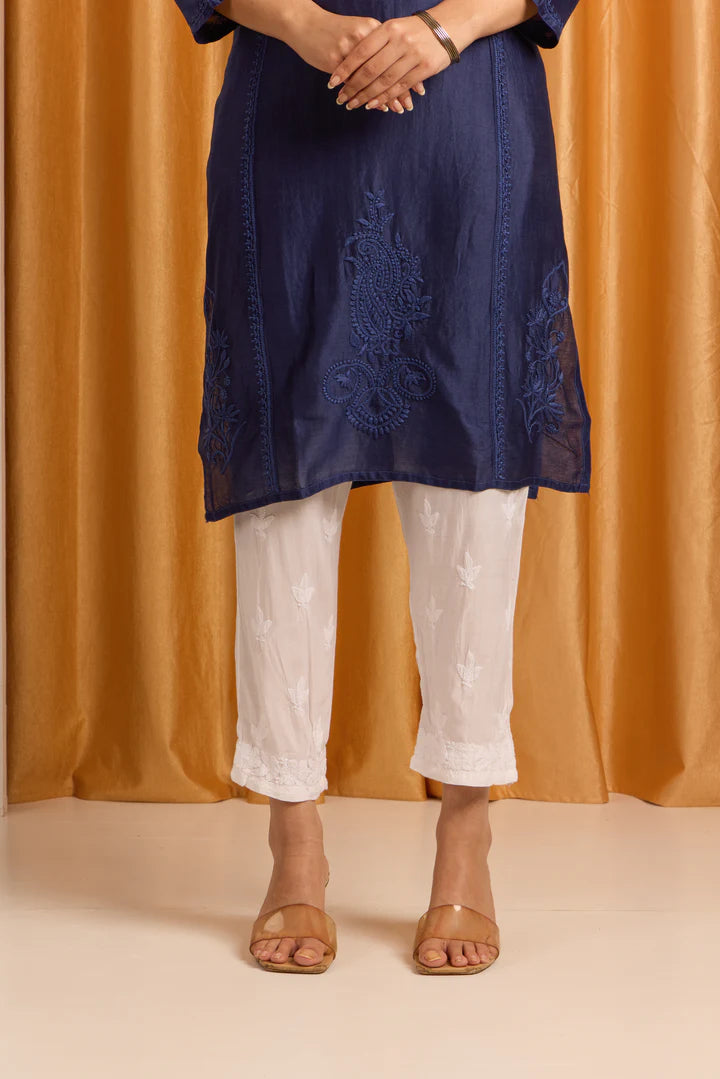 Navy Majesty Chikankari Pure Chanderi Kurti