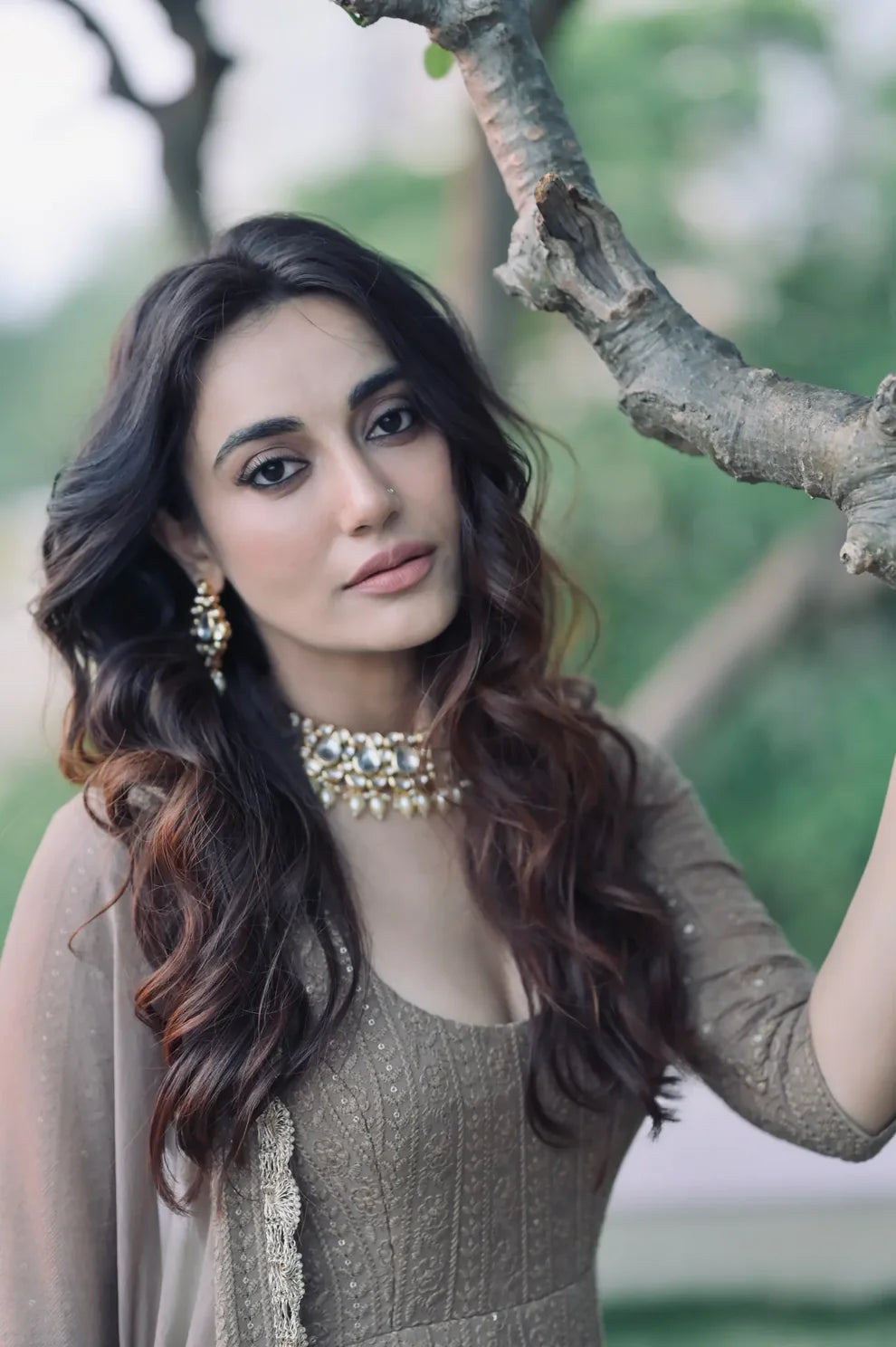 Golden chikankari Anarkali Suit Set (SET OF 3)