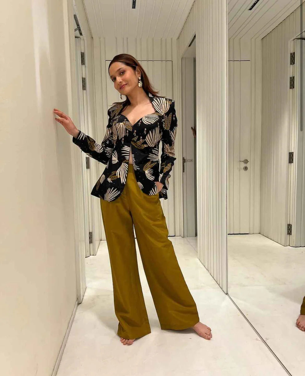 BLACK ABSTRACT COAT AND PANT SET (SET OF 2)