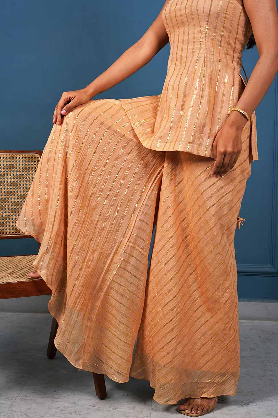 Rust Sepia Short Kurta & Wide-Leg Pant Set