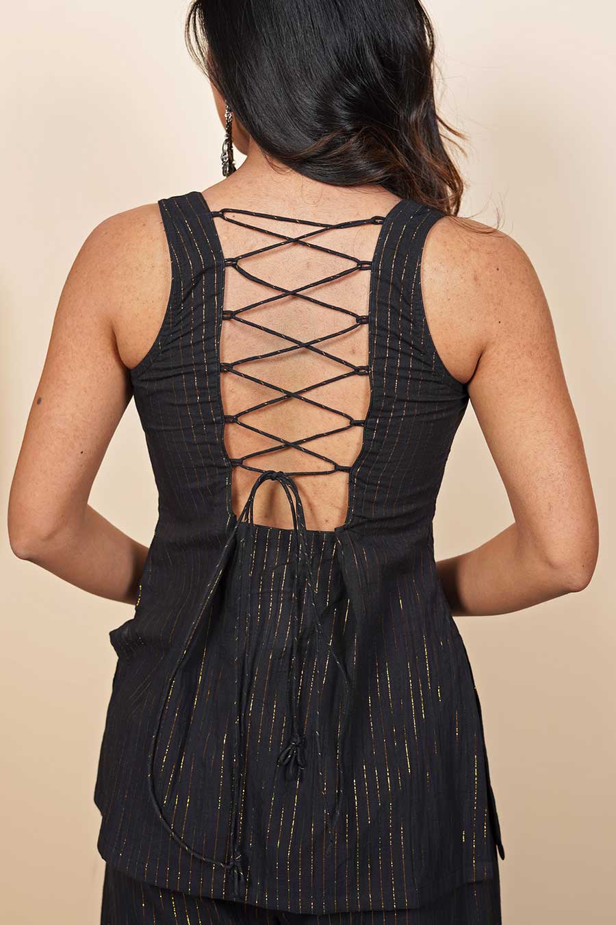 Jade Black Lurex Backless Co-Ord Set