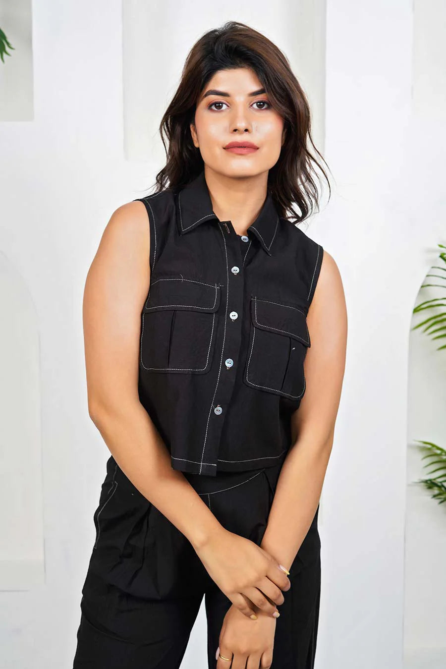 Black Boxy Crop Shirt & Pant Co-Ord Set