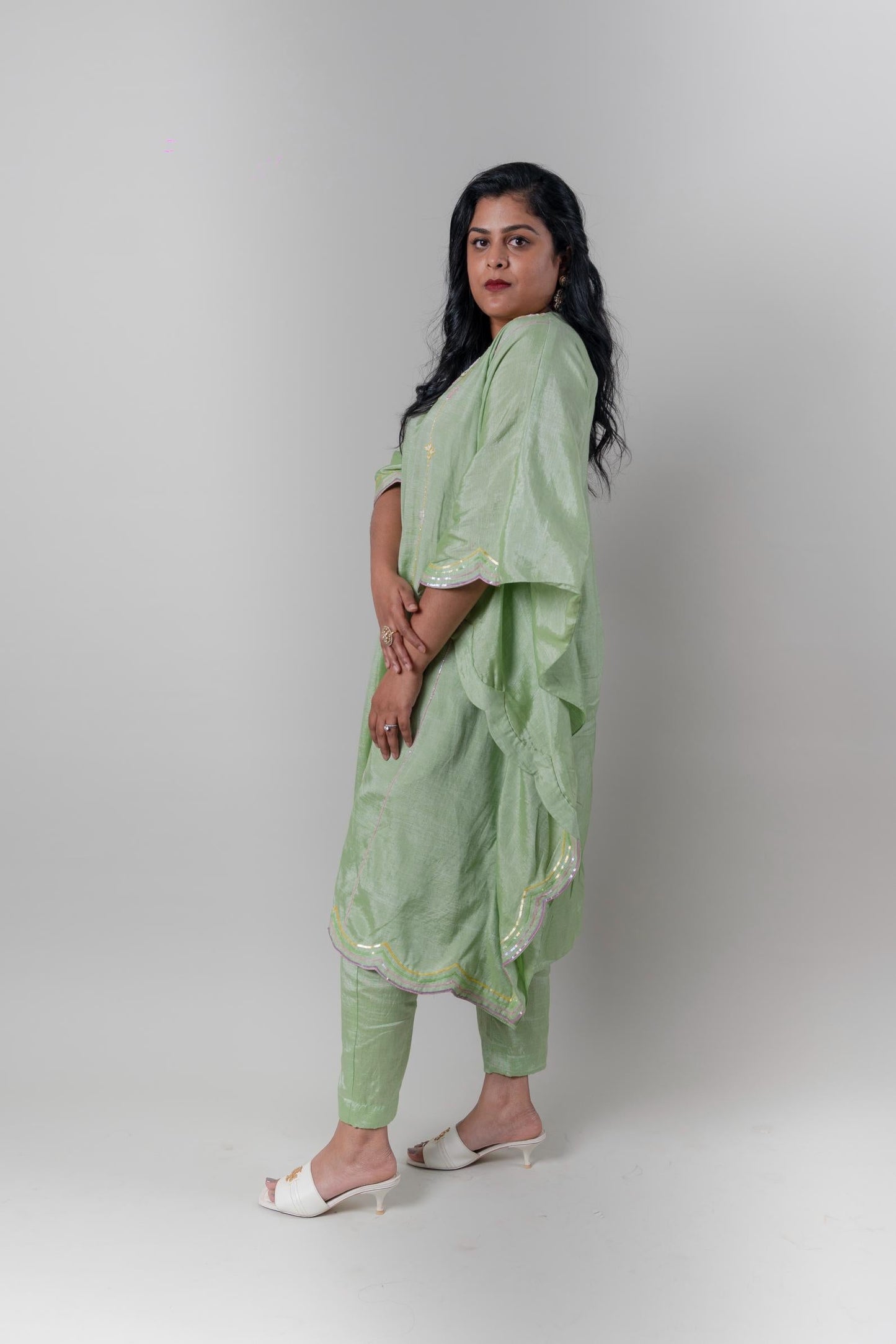 Mint Khadi Tencel Kaftan Set