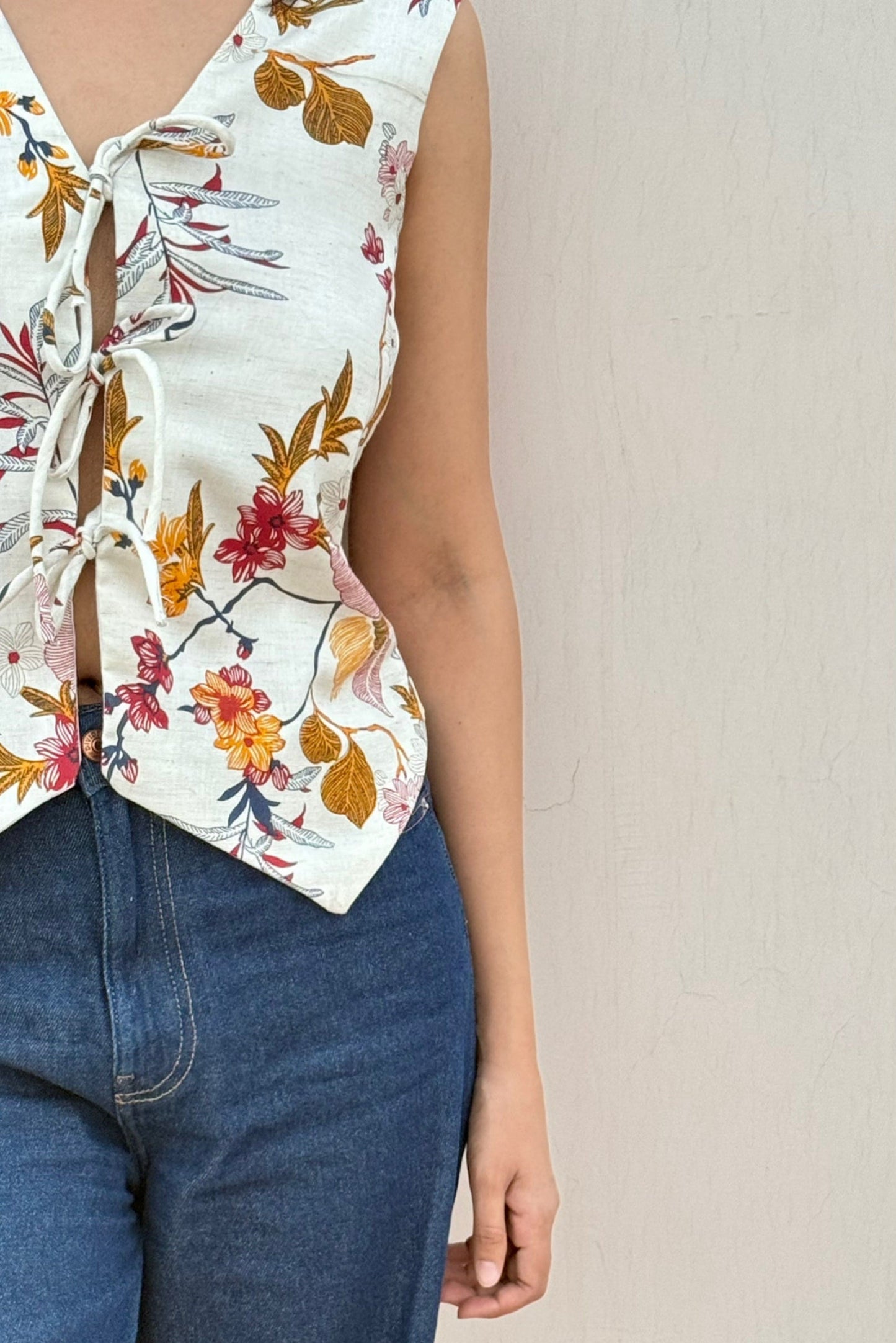 Floral Linen Tie-Up Top