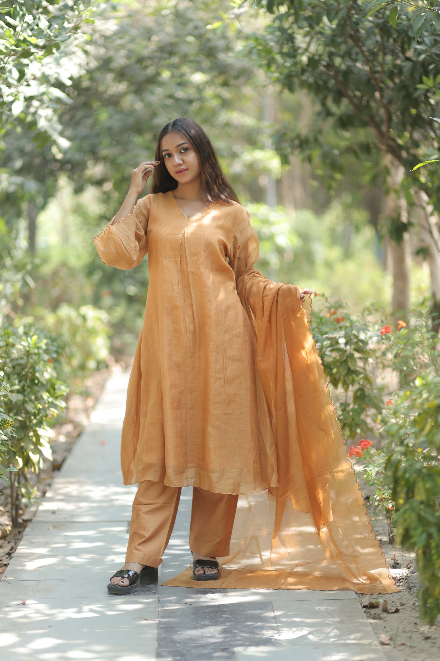 Mustard Yellow Pure Silk Mul Chanderi 3-Piece Set