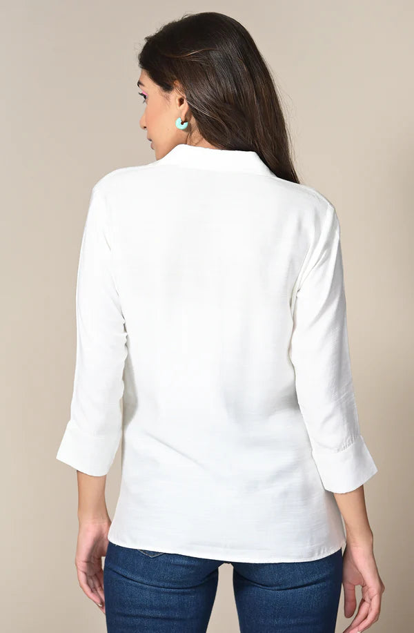 White Neck Embroidered Shirt