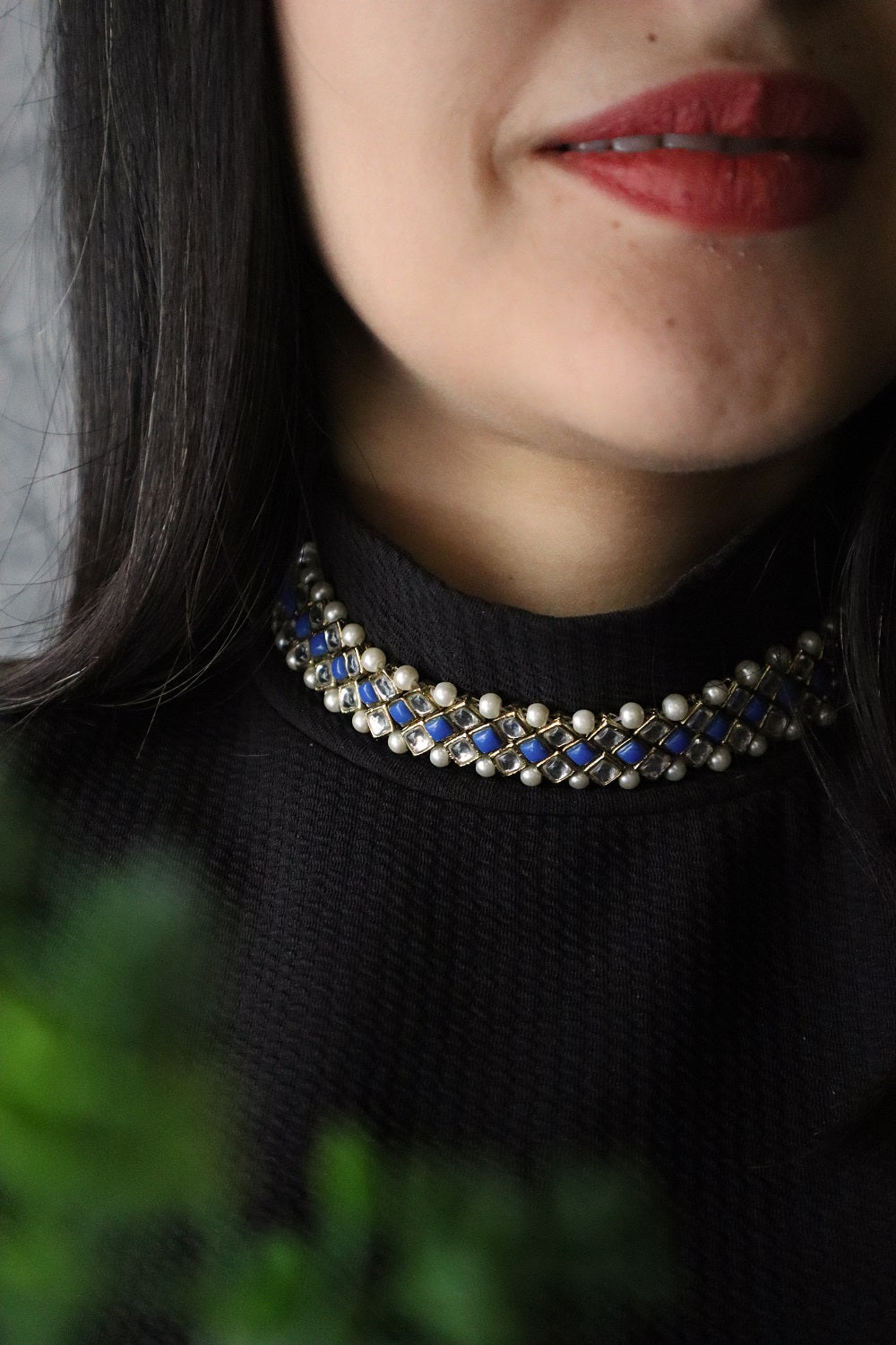 Kundan-Blue Stone Choker Necklace