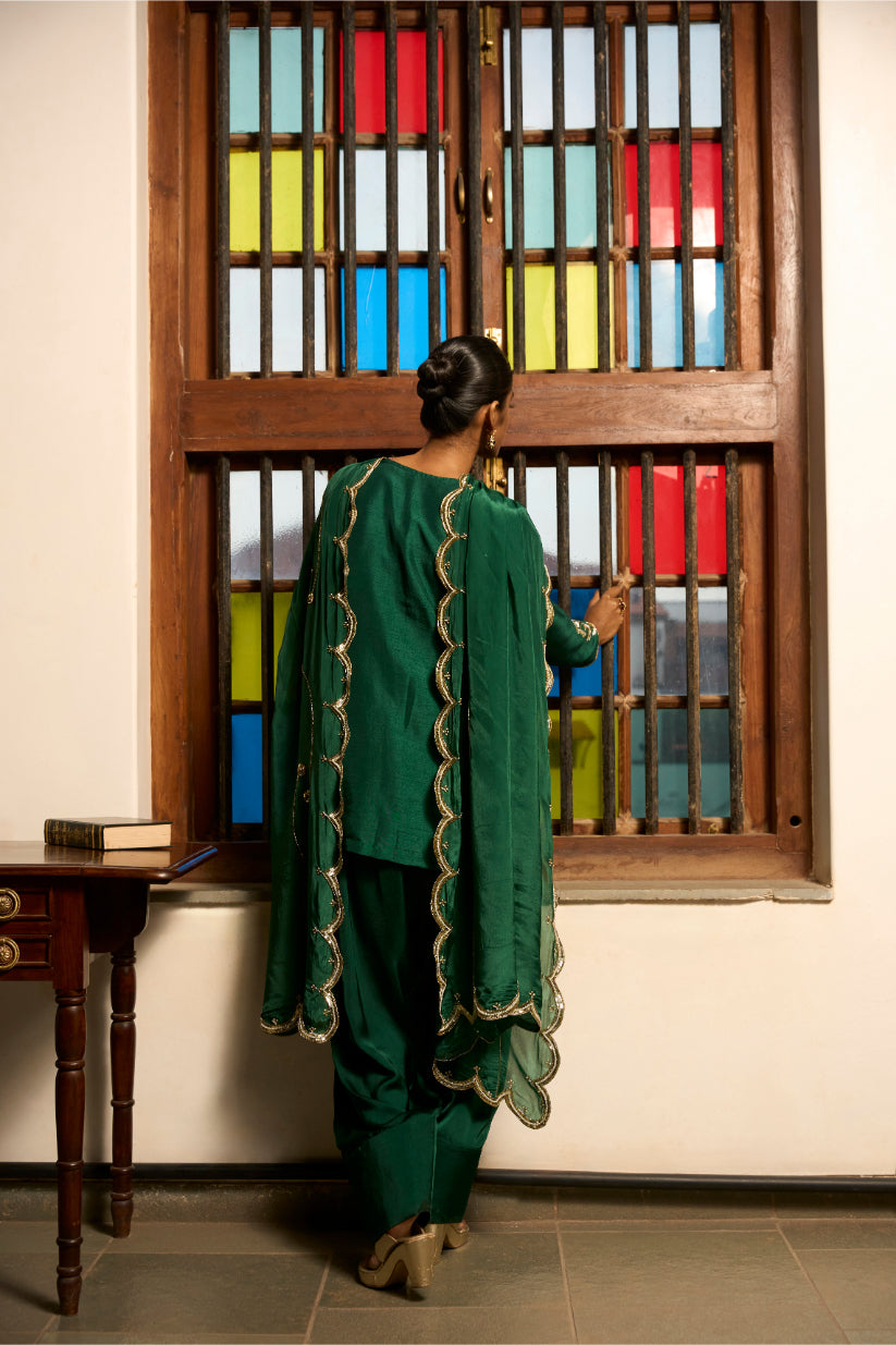 Green Golden Meadow Kurta Set