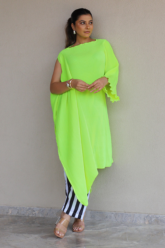 Neon Green Top with striped pant Set