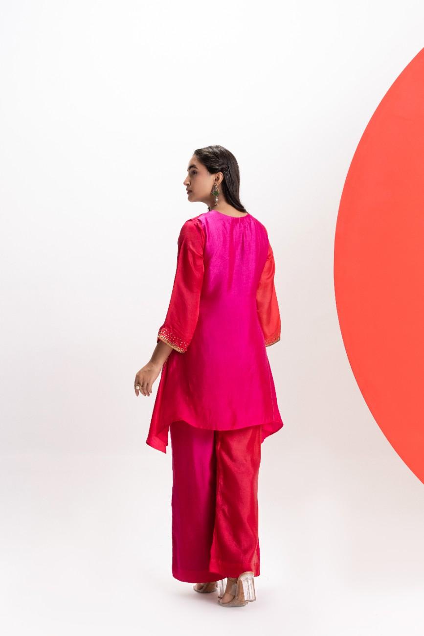 RED SILK SHADED 2-PIECE SET