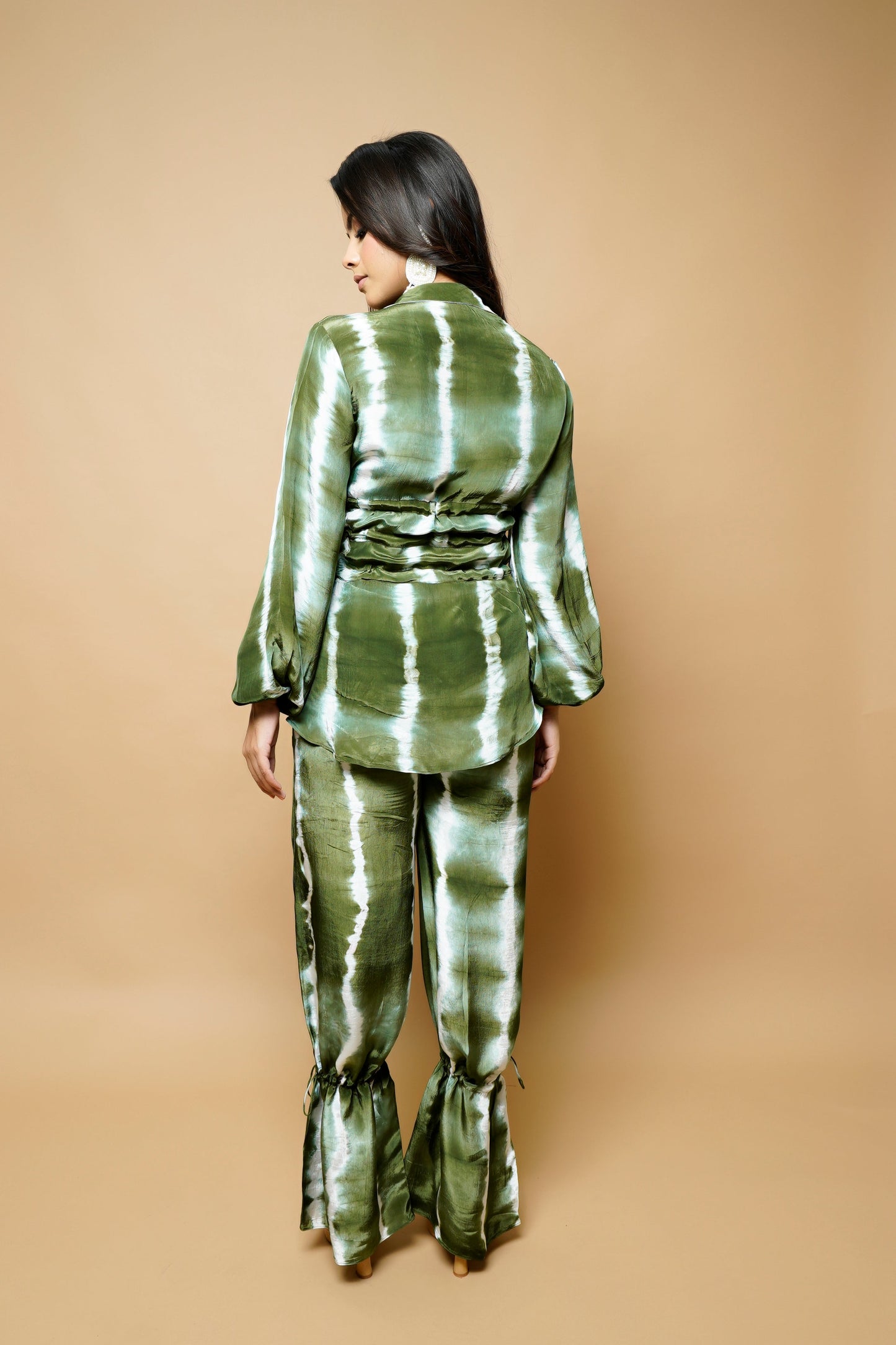 Tie-Dye Green And White Drawstring Co-Ord