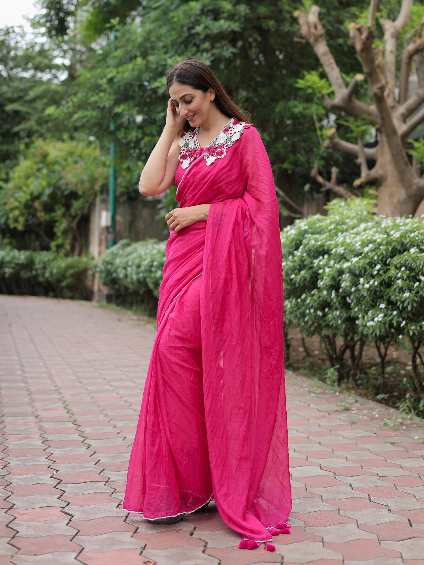 Pink Pearl- Mul cotton saree with blouse