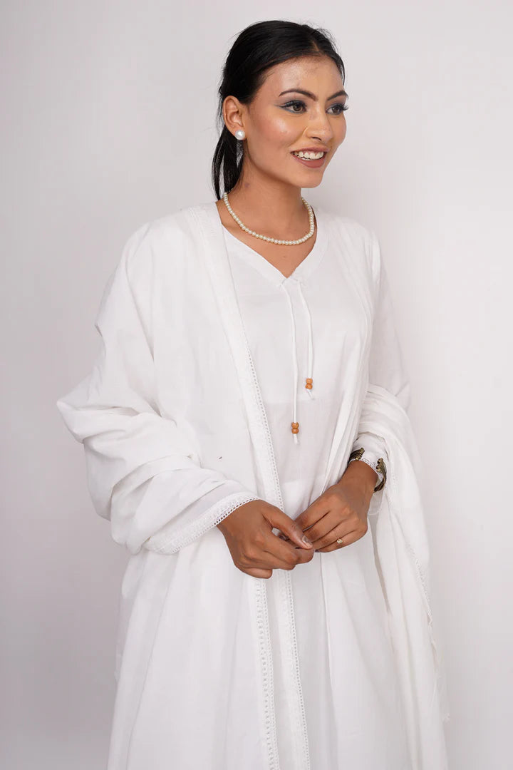 White Cotton Cambric Kurta Set