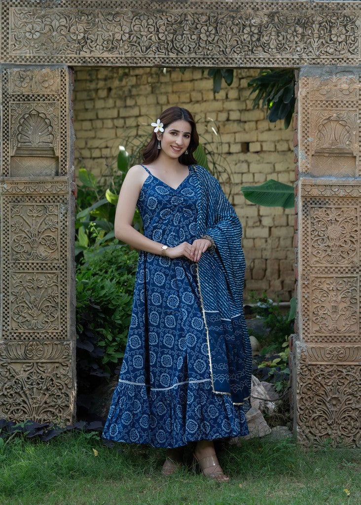 BLUEBERRY BANDHANI COTTON SUIT SET