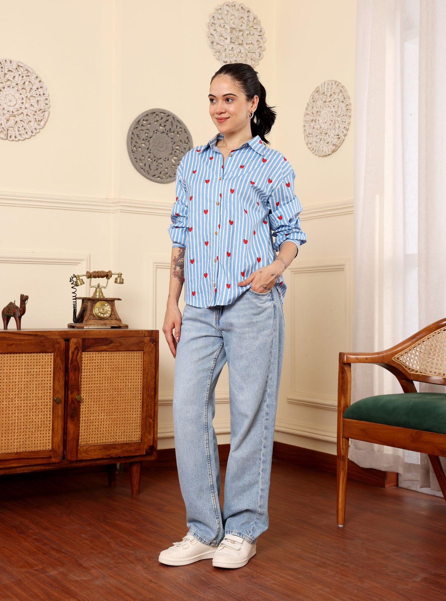 Heartbeat Stripe Oversized Shirt